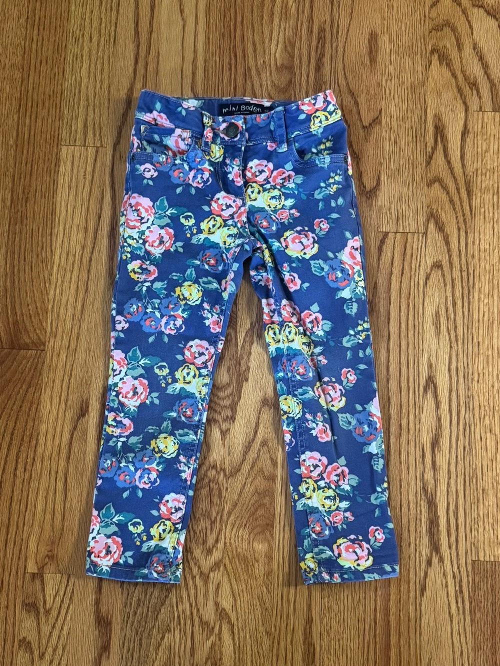 Mini Boden Girls 5Y Bright Floral Jeans with Multicolor Roses